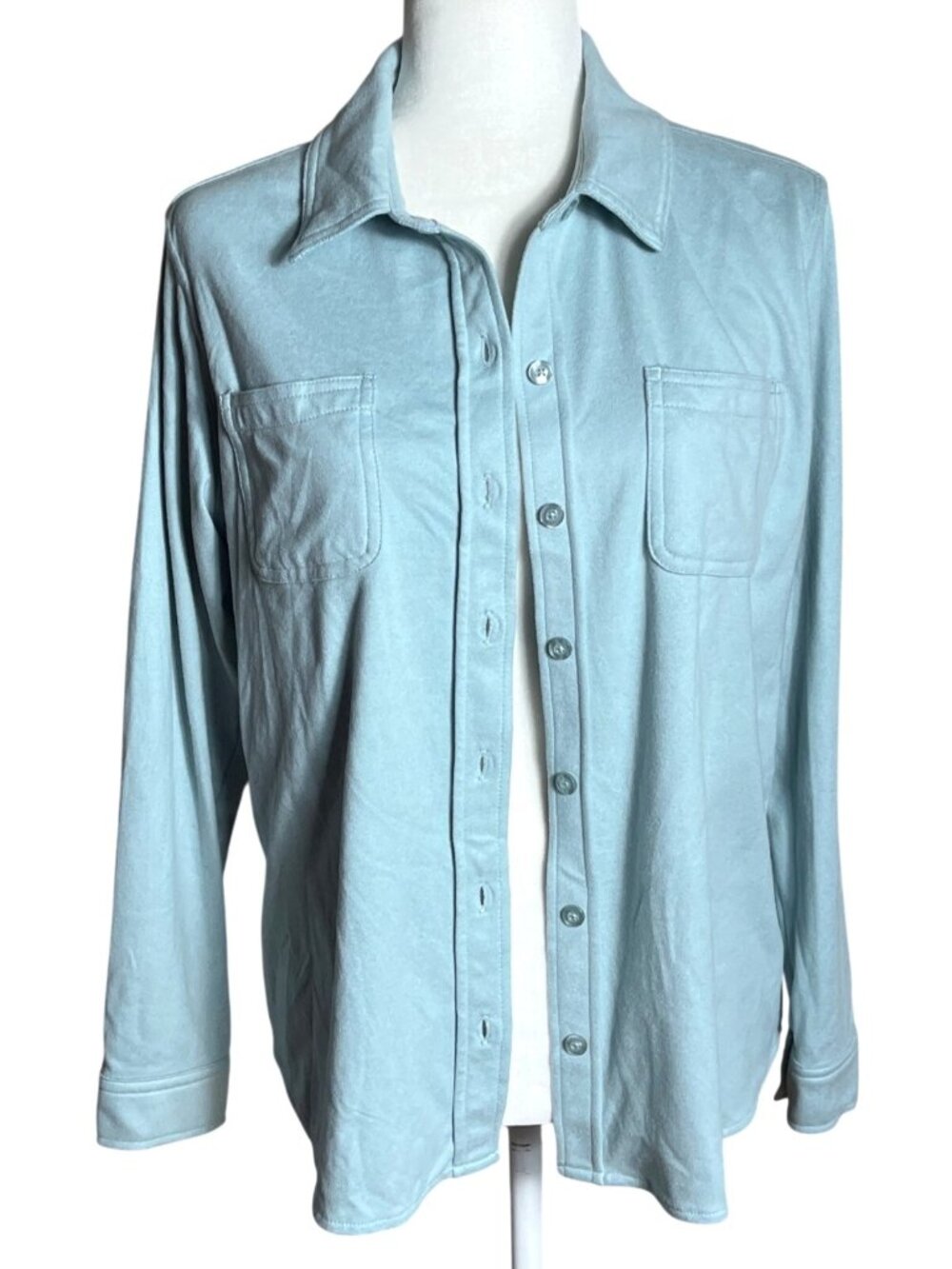 32 Degrees Heat Button Up Shirt Soft Fine Fleece Aqua Blue Cozy Layering Wom M
